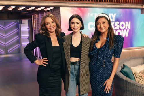 Lily Collins, Ashley Park, and Philippine Leroy-Beaulieu at Kelly Clarkson Show, September 2024