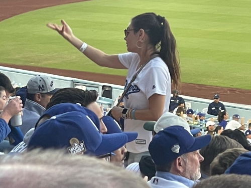 Mila Kunis and Ashton Kutcher at Dodgers World Series Game, October 2024