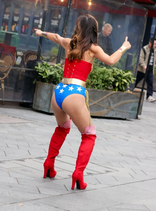 Myleene Klass Dresses as Wonder Woman Leaves Smooth Radio, Oct 2024 5