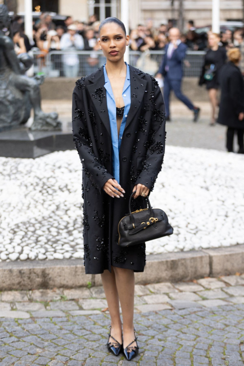 Nara Smith at Miu Miu Fashion Show at Paris Fashion Week, October 2024