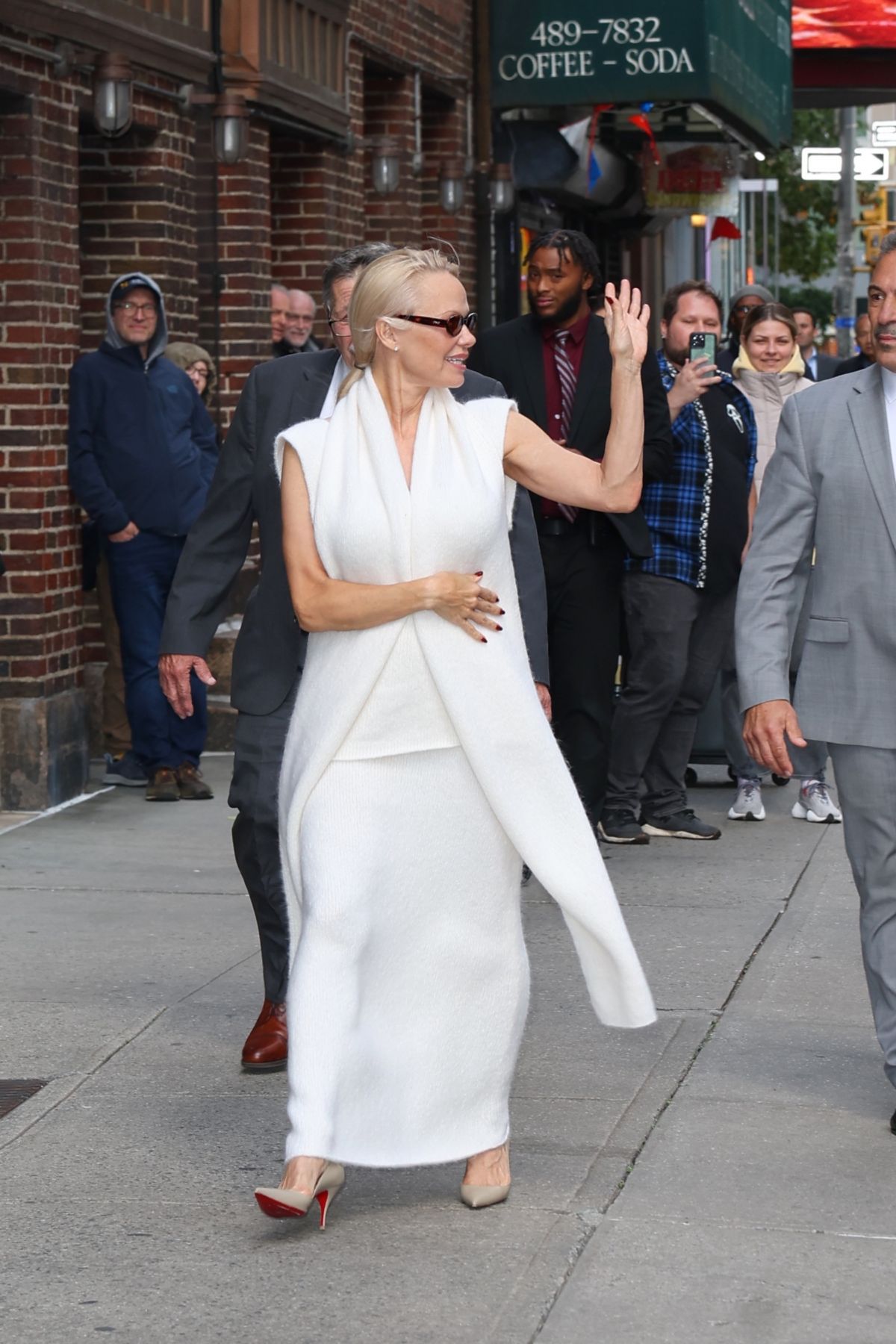 Pamela Anderson at Stephen Colbert Show in New York, October 2024