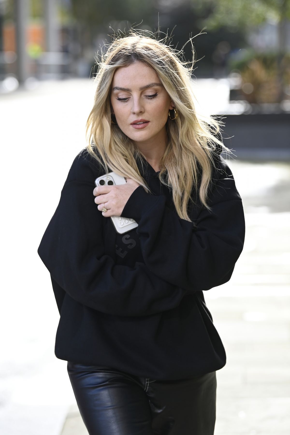 Perrie Edwards Flashing Engagement Ring in Manchester, October 2024