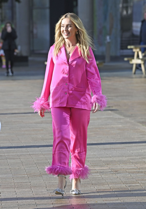 Perrie Edwards in Pink Pyjama Set Out in Manchester, October 2024 1