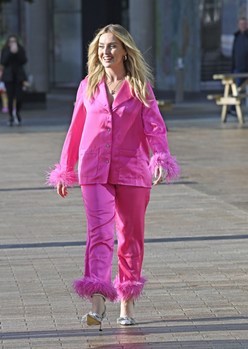 Perrie Edwards in Pink Pyjama Set Out in Manchester, October 2024 3