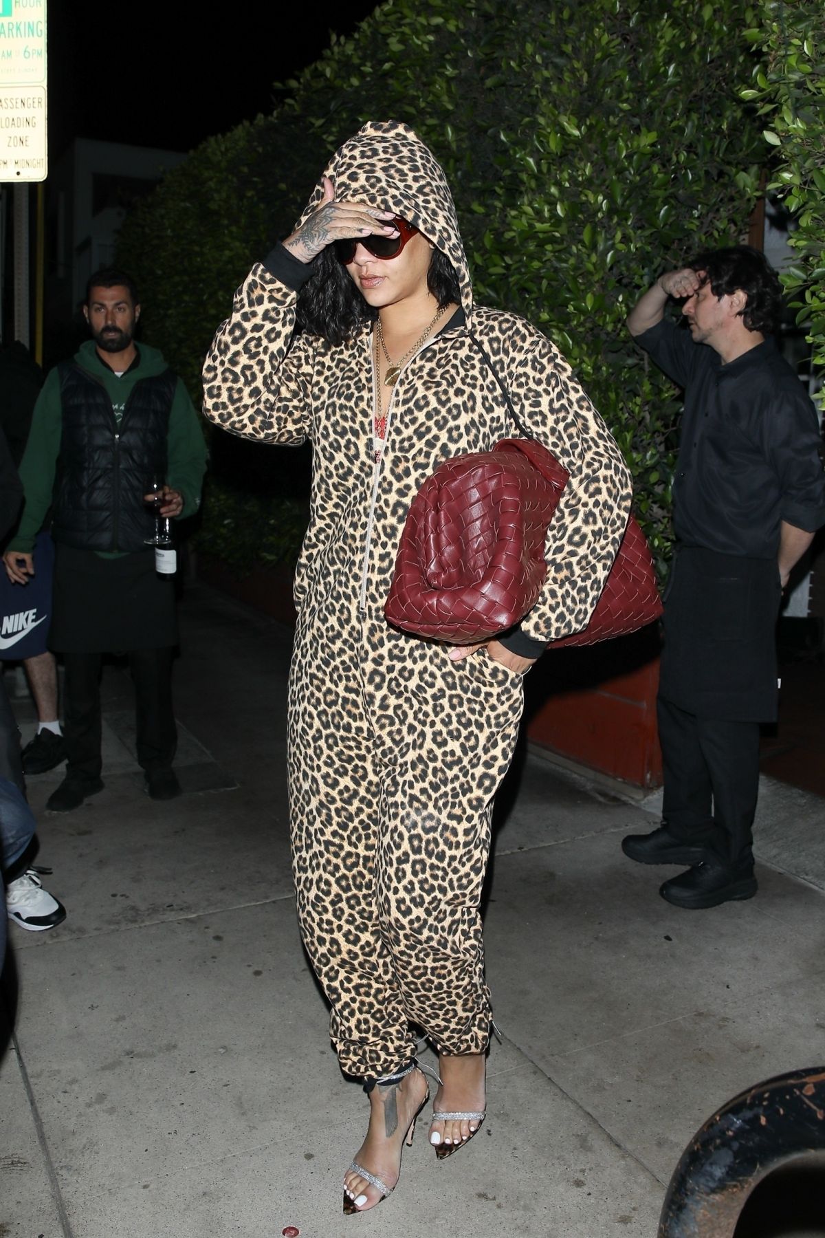 Rihanna in Leopard-Print Jumpsuit at Giorgio Baldi, October 2024