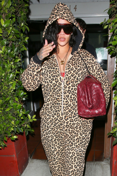 Rihanna in Leopard-Print Jumpsuit at Giorgio Baldi, October 2024 6