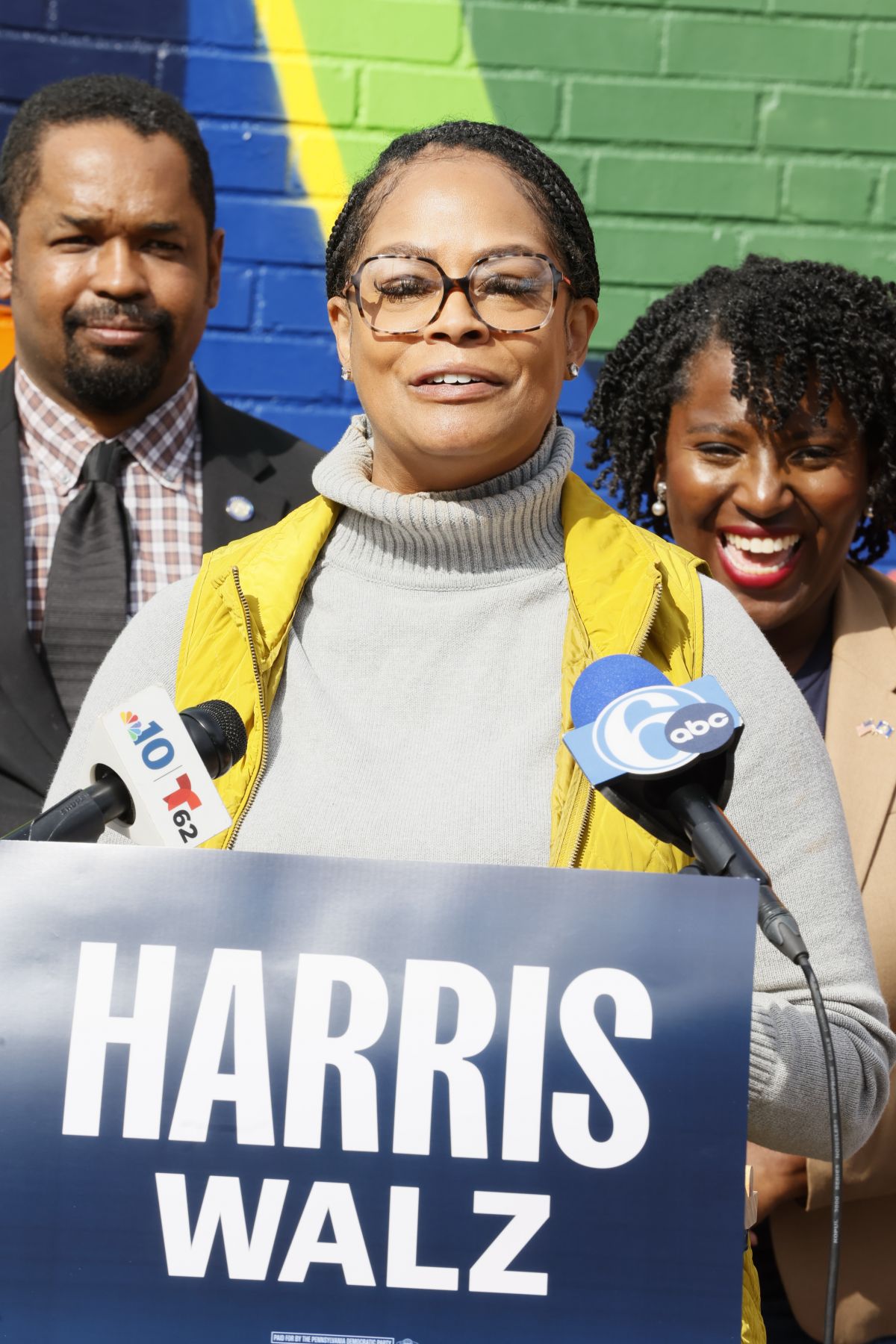 Tessa Thompson and Kerry Washington at Harris Presser in Pennsylvania, October 2024