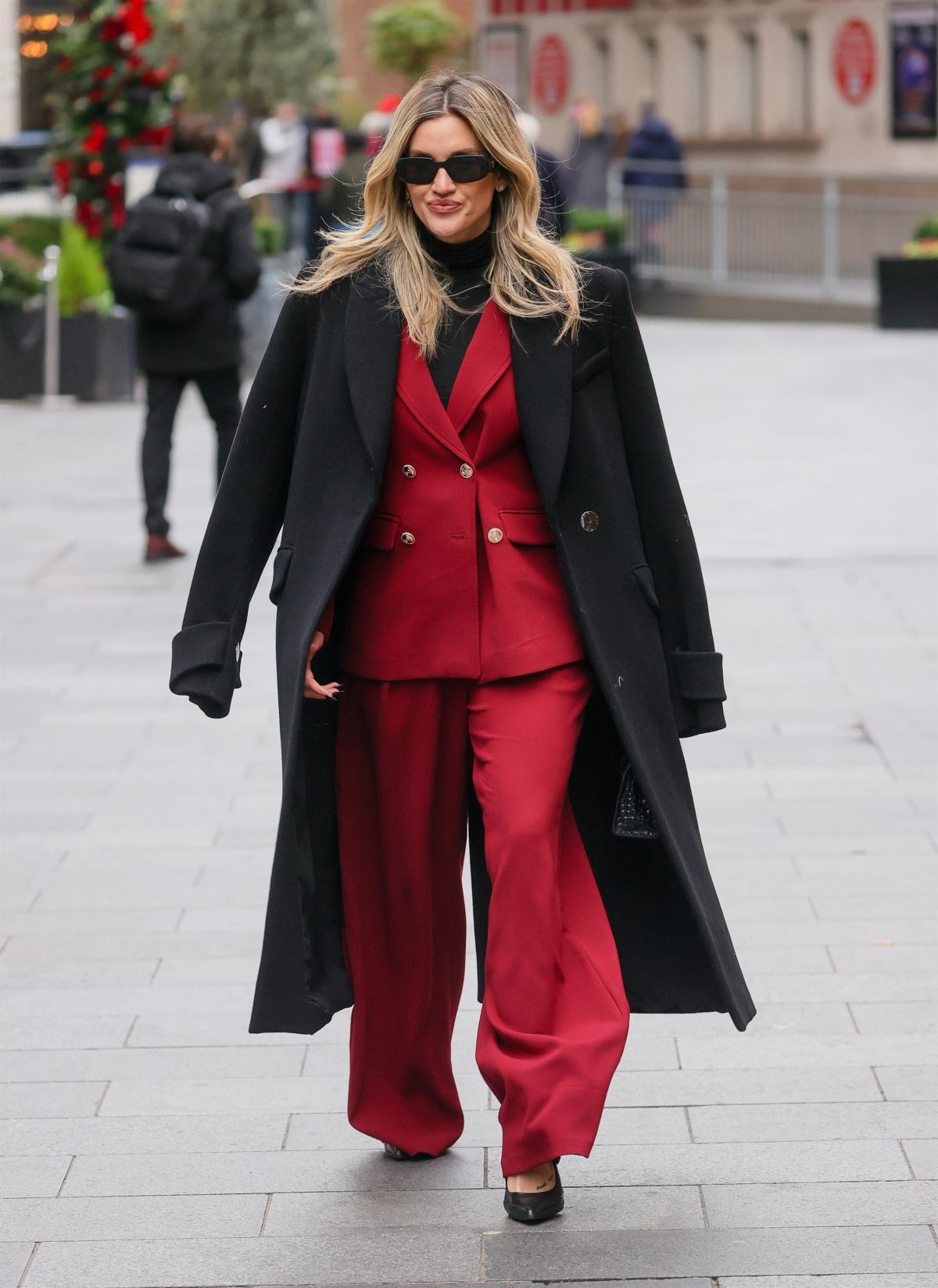 Ashley Roberts in Red Suit at Heart Radio, November 2024