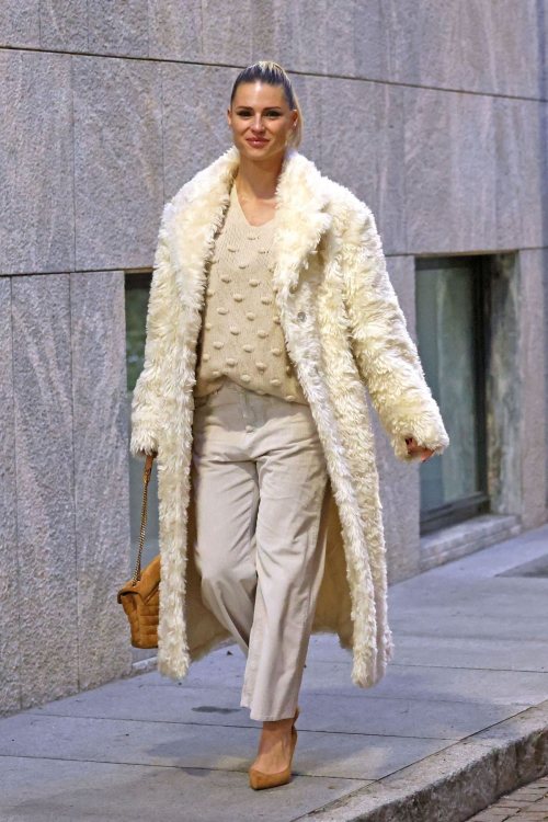 Michelle Hunziker in White Fake Fur Coat, Milan, November 2024 6