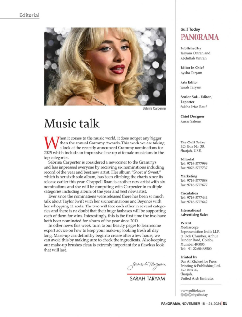 Sabrina Carpenter in Gulf Today Panorama, November 2024 1