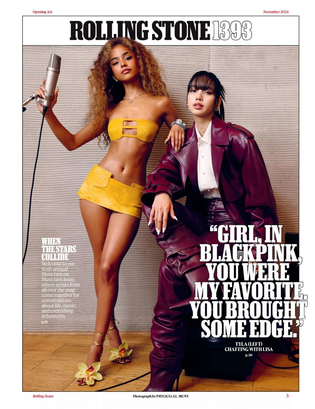 Tyla and Lisa in Rolling Stone Magazine, November 2024