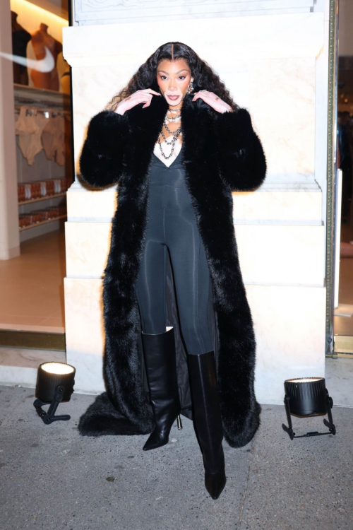 Winnie Harlow Arrives at Kim Kardashian's SKIMS Flagship Store in New York, December 2024