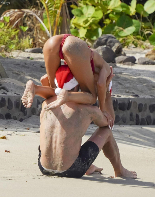 Izabel Goulart Practices Yoga on Beach in St. Barts, December 2024 11