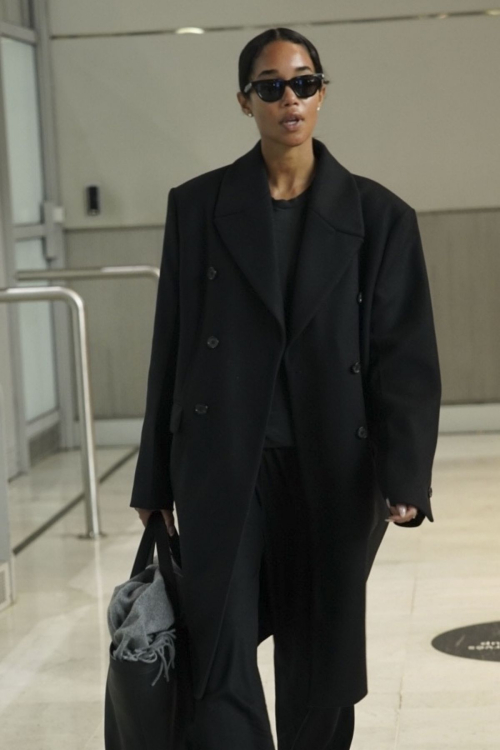 Laura Harrier Wows in Black Ensemble at Paris Airport, January 2025 3