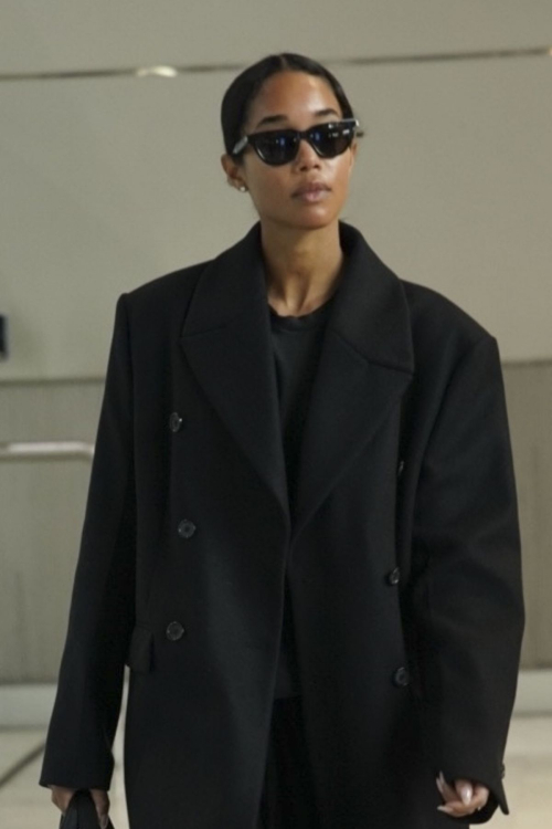 Laura Harrier Wows in Black Ensemble at Paris Airport, January 2025 5