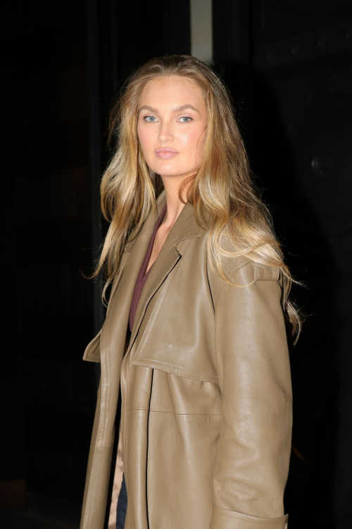 Romee Strijd in Brown Leather Coat Arrives at Costes, January 2025 3