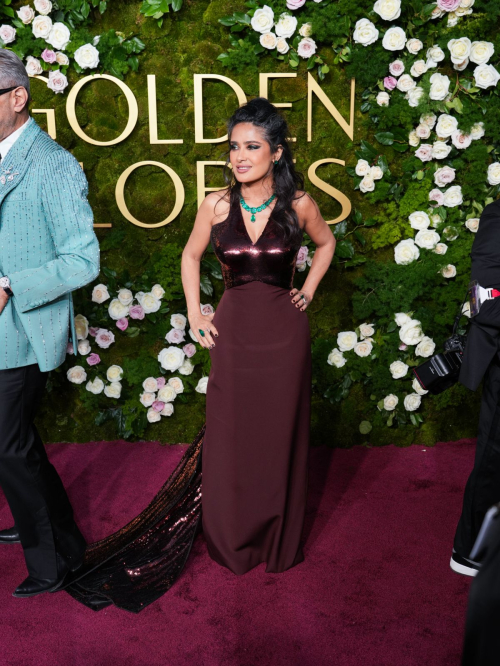 Salma Hayek Dazzles in Burgundy at Golden Globes, January 2025 3