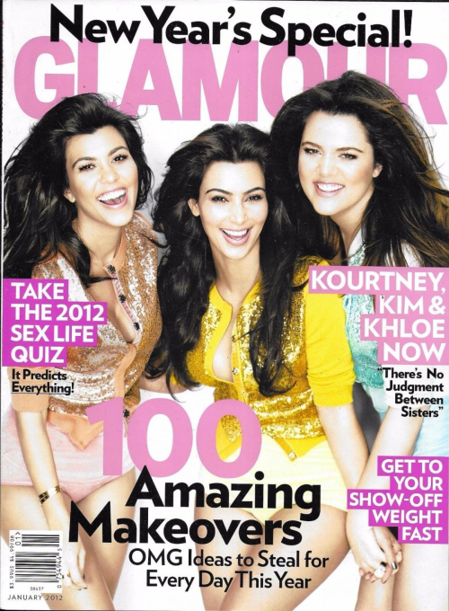 Kim, Kourtney and Khloe Kardashian in Glamour Magazine, January 2012