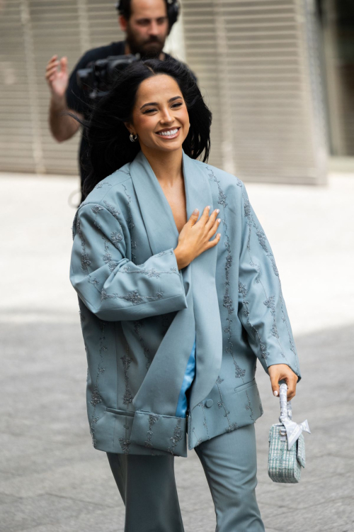 Becky G Turns Heads in Blue Embroidered Suit in Paris, June 2025