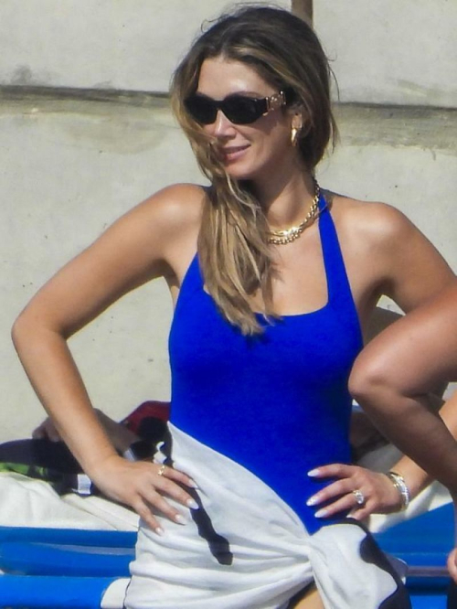 Delta Goodrem in Blue Swimsuit in Malta, June 2025