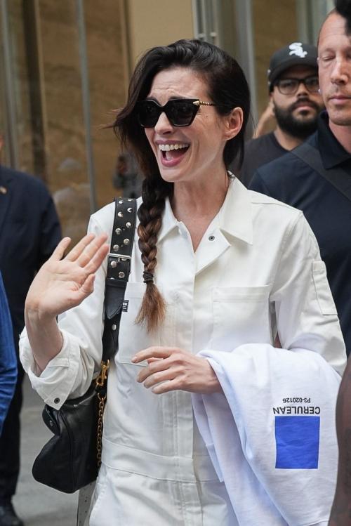 Anne Hathaway on Devil Wears Prada 2 Set July 2025