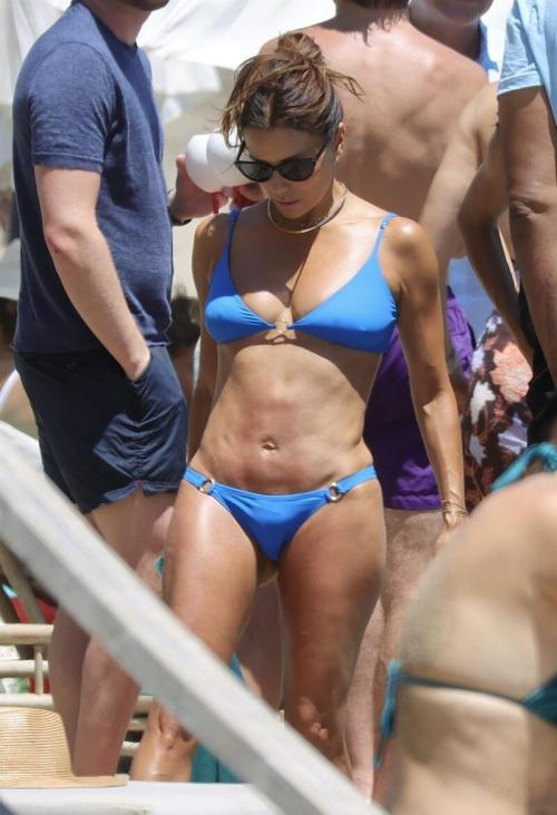Eva Longoria in blue bikini on Marbella beach 5