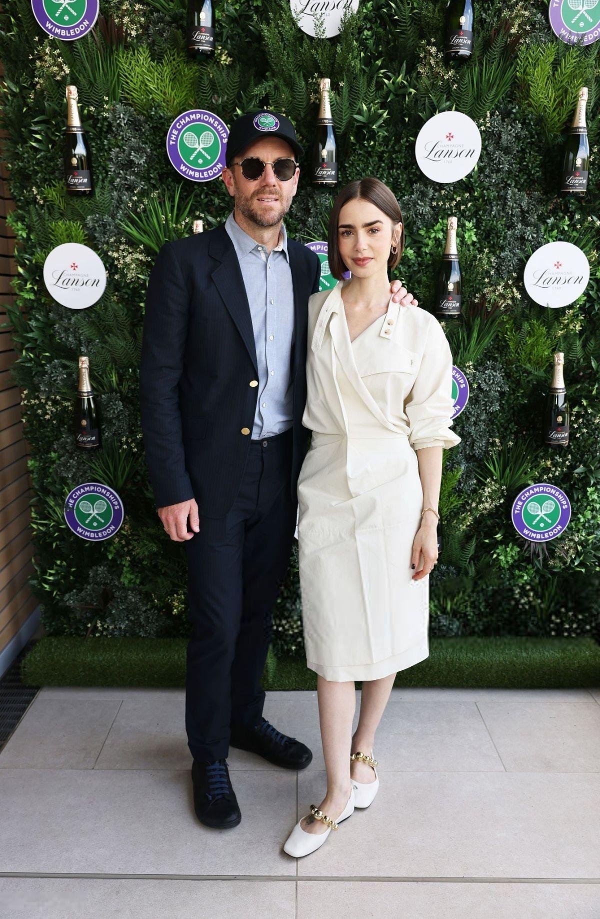 Lily Collins and Charlie McDowell at Wimbledon, July 2025
