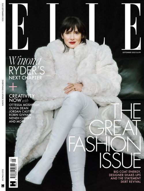 Winona Ryder chic in Elle UK magazine, September 2025