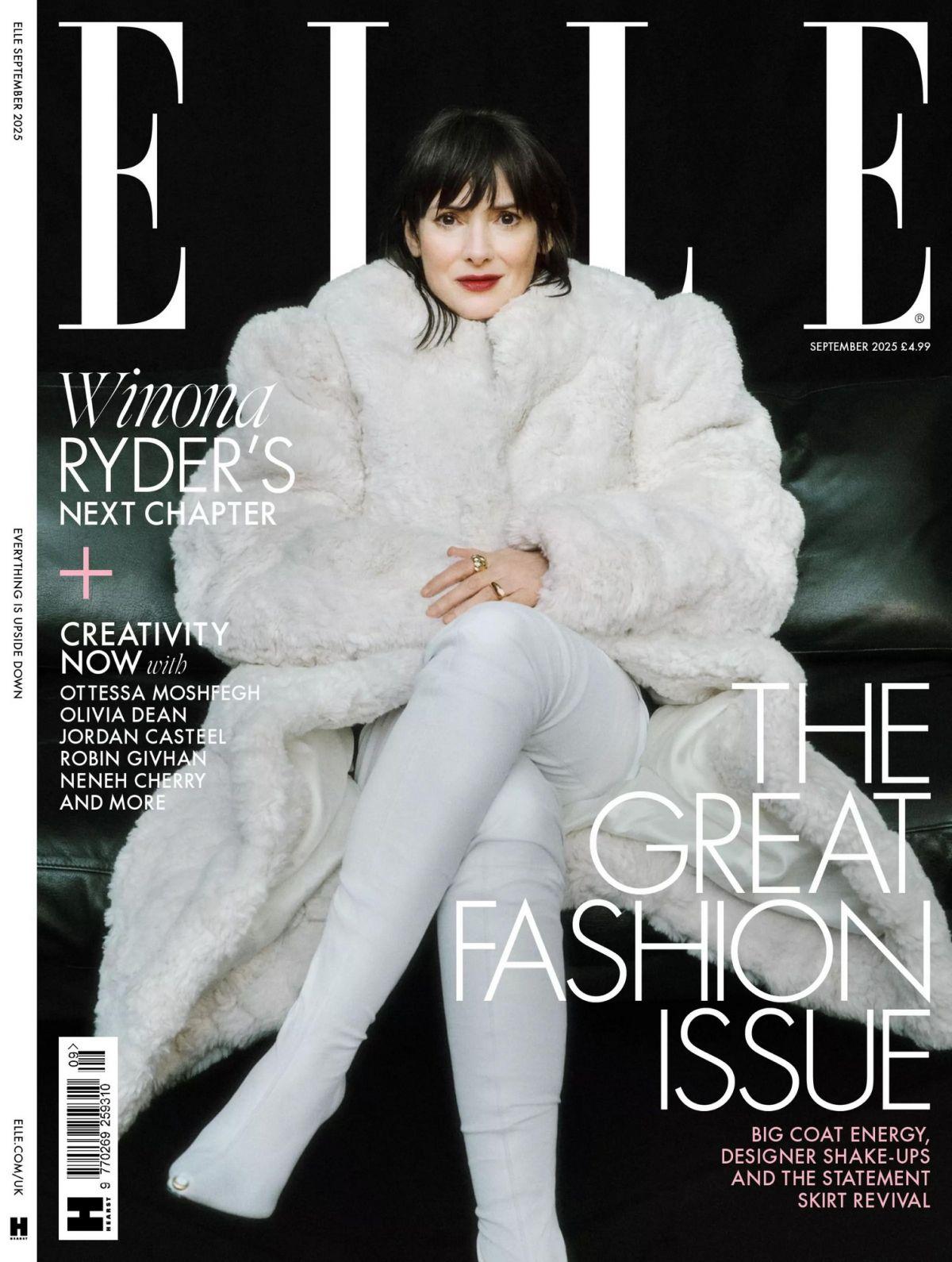 Winona Ryder chic in Elle UK magazine, September 2025
