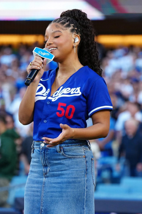 Halle Bailey National Anthem NLCS Dodgers vs Brewers Los Angeles 2