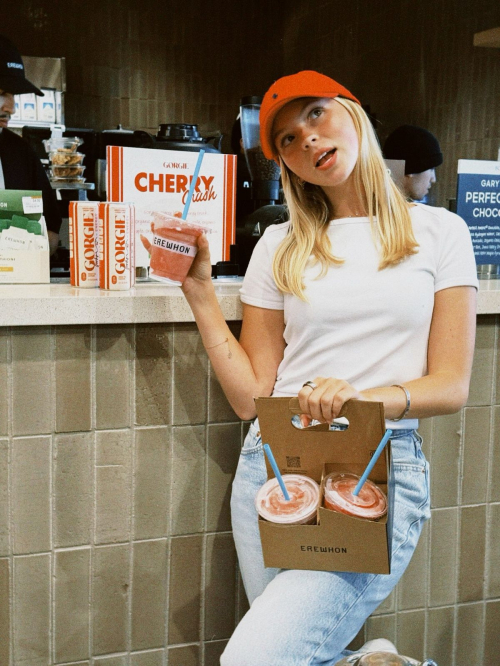 Jordyn Jones for Erewhon Cherry Crush Smoothie, October 2025