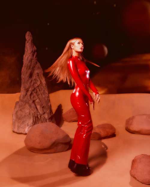 Paris Hilton Dressed as Britney Spears in Red Catsuit, October 2025 2