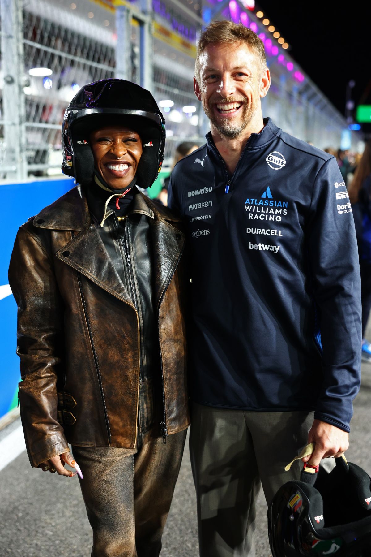 Cynthia Erivo Pirelli Hot Laps Jenson Button F1 Las Vegas, November 2025