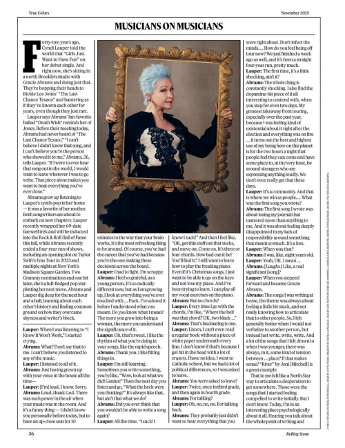 Gracie Abrams and Cindy Lauper in Rolling Stone Magazine, October 2025 1