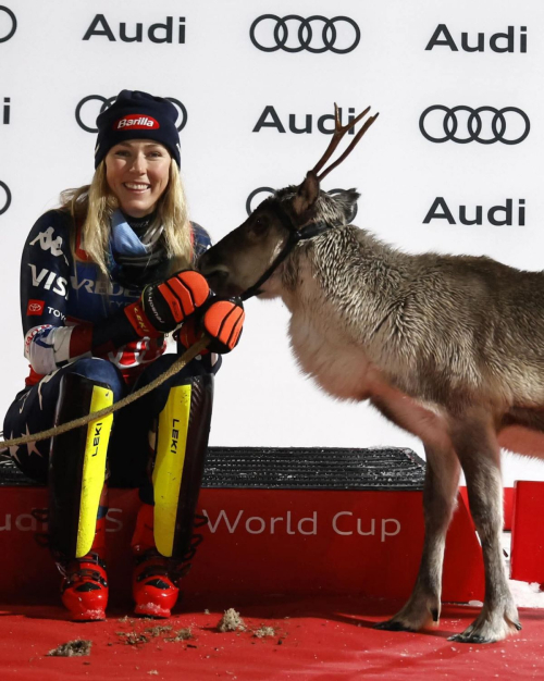 Mikaela Shiffrin Santa and Reindeer Women’s Ski Slalom Finland, November 2025 1