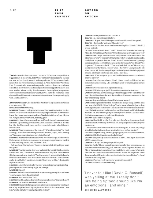 Jennifer Lawrence and Leonardo DiCaprio for Variety, December 2025 1