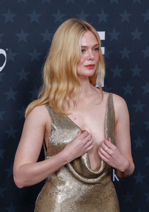 Elle Fanning elegant gold gown Critics Choice Awards 2026