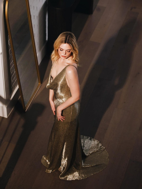 Elle Fanning photographed in an elegant indoor setting