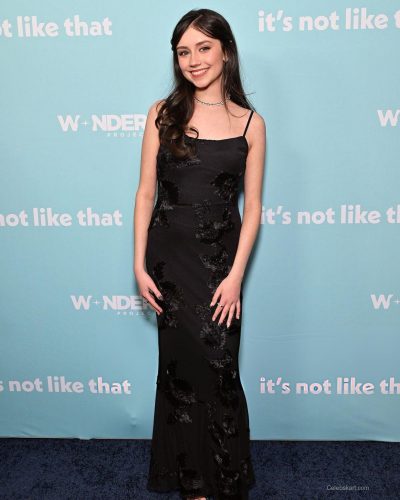 Michaela Russell wearing stylish look at premiere 2026