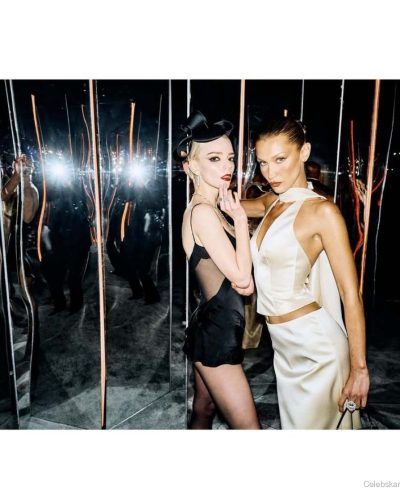 Anya Taylor-Joy black dress with delicate straps and sheer component