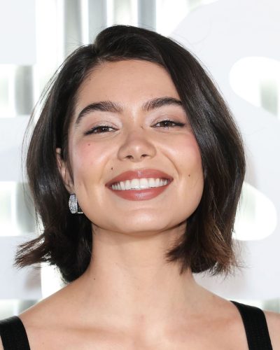 Auli’i Carvalho in black velvet gown with lace details