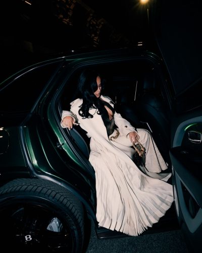 Becky G structured white pants with intricate textures