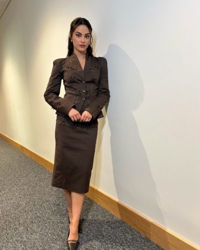 Camila Mendes chic brown ensemble inspiring red carpet style