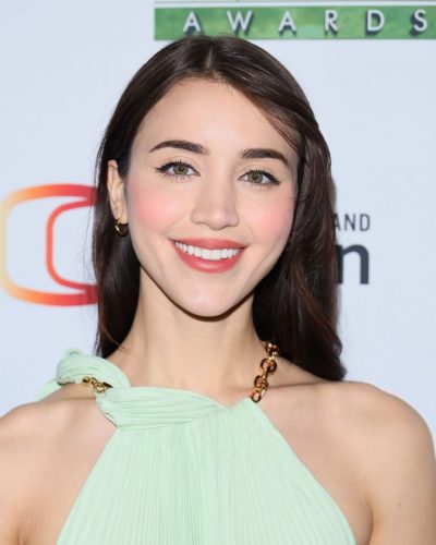 Caylee Cowan flowy mint dress with natural makeup