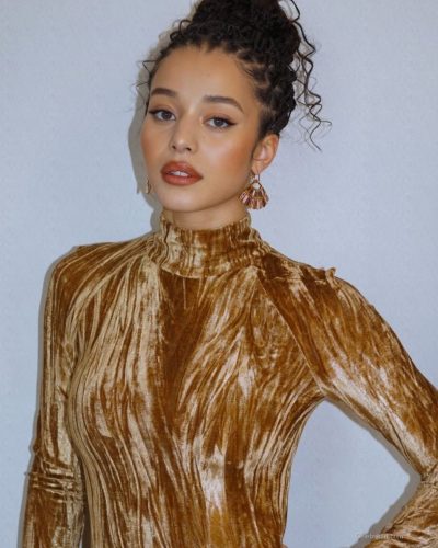 Chase Infiniti In Gold Velvet Dress At Hulu