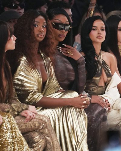 Coco Jones in eye-catching gold dress with stylish details