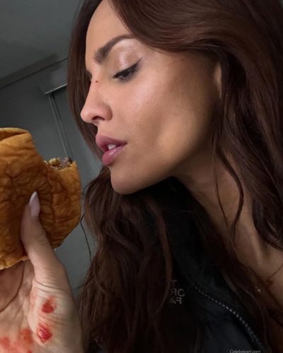 Eiza Gonzalez fashionable black lace evening gown with unique cut