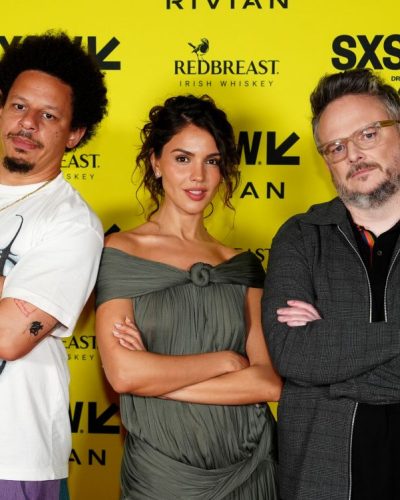 Eiza Gonzalez in a soft lavender dress with a flowing train.