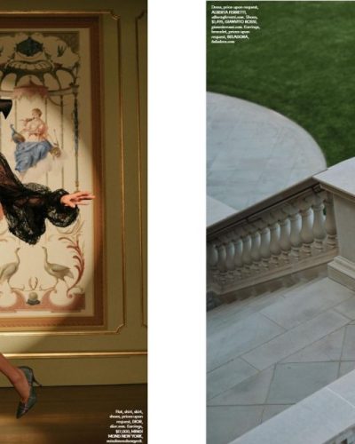 Elizabeth Banks colorful mini dress with fitted silhouette and long sleeves