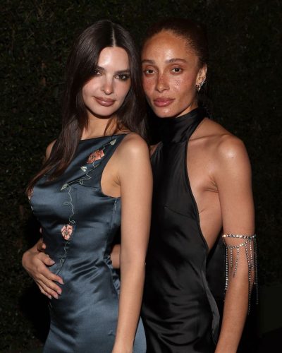 Emily Ratajkowski in minimalistic satin evening gown